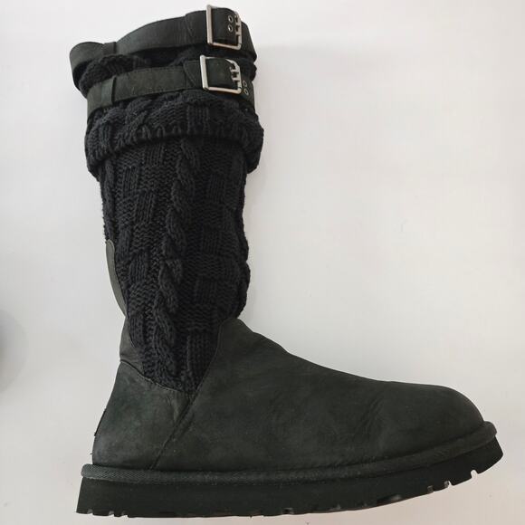 Ugg 1007691 Cassidee Tall Black Suede and Knit Double Buckle Boots - US 9 EU 40 - Picture 4 of 10